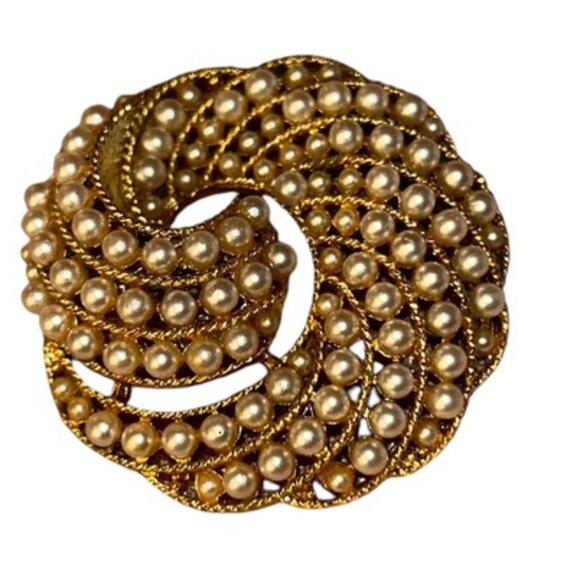 Usner vintage signed gold tone pearl swirl pin brooch - Picture 1 of 4